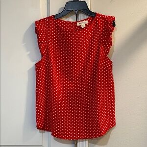 Chic Red Polka Dot Blouse with Ruffled Sleeves